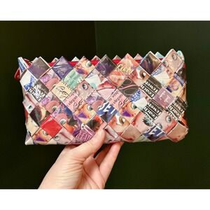 Nahui Ollin Clutch Recycled Magazine Woven Red Zip Unique‎